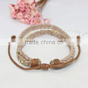 Rhinestone Chain Suede Leather Braided Layered Bracelet Double Strand Velvet Leather Handwoven Bracelet thumbnail-4
