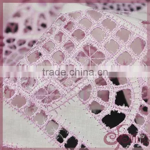 Pink Irregular Hollow Out Cotton Lace Fabric, Elegant Cotton Embroidered Fabric thumbnail-4