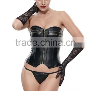 2015 Best Sale High Quality Plus Size Leather Steel Boned Waist Training Corset thumbnail-5