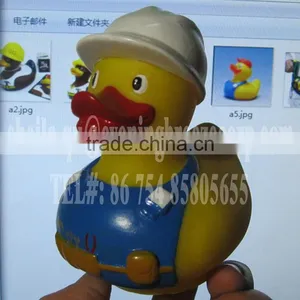 Wholesale Hardhat Builder Bath Duck, Denim Overalls Worker Rubber Duck thumbnail-1