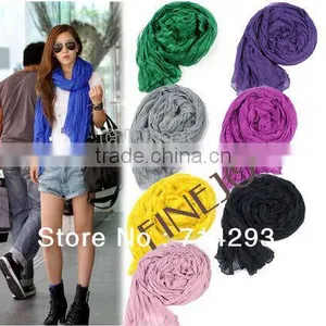 Fashion Women's Long Crinkle Scarf Wraps Soft Shawl Stole Pure Color 8 Colors Hot Sales 7589 thumbnail-1