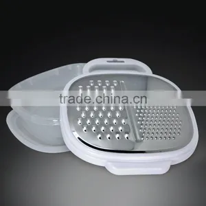 Grate & Stow Grater With Container - Includes a Multi-function Stainless Steel Grater, Clear Plastic Compact Container and Lid thumbnail-2