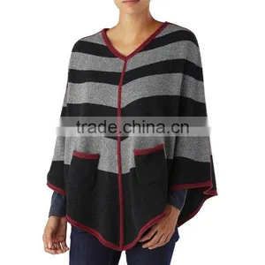 Custom Knit Sweater Women Pullover Poncho With Two Warm-Keeping Pockets thumbnail-2