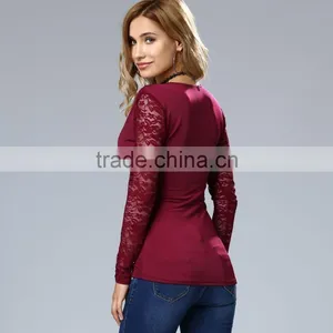 Clothes Woman Fashion Long Bell Sleeve Deep V Neck Lace Blouse 2017 thumbnail-3