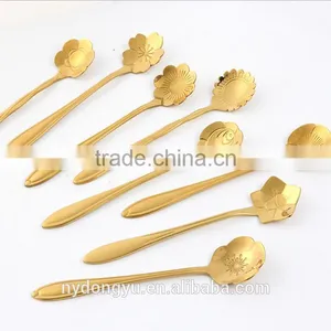 High Quality Stainless Steel Coffee Spoon /llg Gold Plate Cherry Flower Stainless Steel Tea Spoon /fancy Dinnerware Tableware thumbnail-1