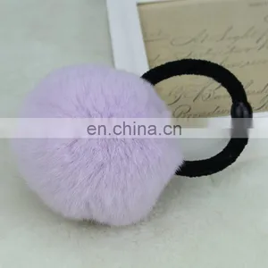 Lovely Real Rabbit Fur Ball Hairband Hand Made Wholesale Fur Pom Pom Elastic thumbnail-3