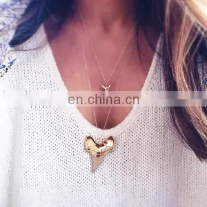 New Long Layered Gold Shark Tooth Pendant Necklace Bijuterias Atacado Colar thumbnail-1