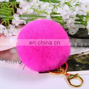 Factory Wholesale High Quality Real Rex Rabbit Fur Pom Pom Keychain thumbnail-1
