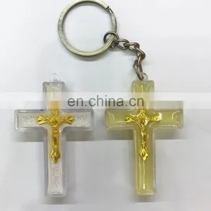 2017 New Catholic Acrylic Cross Keychain Inlaid With Metal Crucifix thumbnail-1