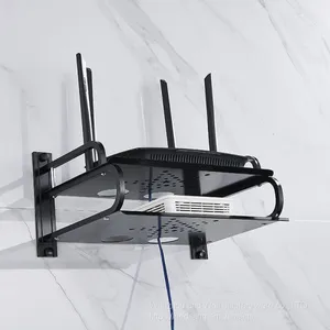 Black Aluminum Small Double Deck Set Top Box Shelf Wall Mounted Router Bracket thumbnail-4