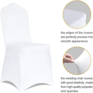 White Flat Front Stretch Spandex Banquet Chair Cover for Wedding Party Dining Banquet Event thumbnail-2