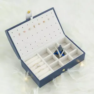 2021 Custom Logo Small PU Leather Jewelry Box Organizer Velvet Travel Earring Ring Necklace Storage Case For Girls thumbnail-4