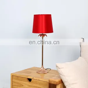 Wholesale Gold Steel Metal Base Red Shade Home Decor Bedside Table Lamp for Hotel thumbnail-1