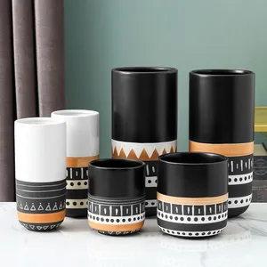 Black And White Stripe Fashion Colored Drawing Ceramic Flower Vase For Restaurant Dining Table thumbnail-3