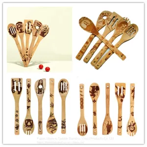 Bamboo Cooking Utensil Set Burned Cooking Spoon Set Halloween Kitchen Cook Tools Christmas Gift thumbnail-1