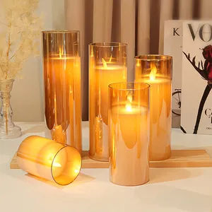 Holiday Swaying Flicking Flame Decorative Glass Battery Remote Control Christmas LED Candle Light Cylindrical Pillar Candles thumbnail-5