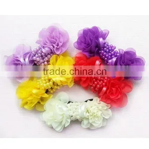 3" Pearl Chiffon Hair Bow- Set of 5- Lavender, Yellow, Grape, Red, Ivory thumbnail-1
