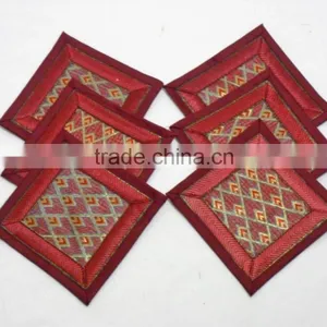Placemats and Coaster in Red Color Indian Silk Table Runner thumbnail-3