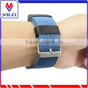 Canvas Fabric Genuine Leather Smart Watch Band Replacement Strap With Adapter Metal Clasp for Apple Watch 38mm 42mm thumbnail-5