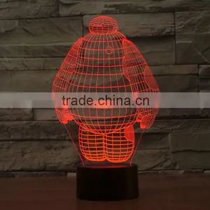 Wholesale Baymax LED 3D Illusion Night Light Lamp, Acrylic Decorative With 7 Colors Multicor Changing thumbnail-2