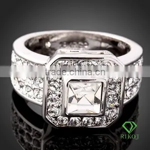 3 Rows Crystal White Gold Plating Big Zircon Ring thumbnail-1