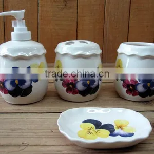 White With Decal Ceramic 4pcs Bathroom Set thumbnail-1