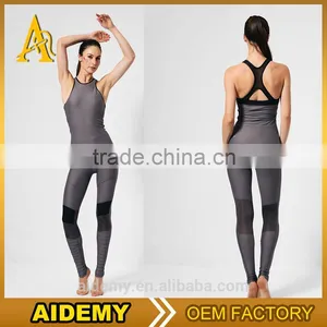 Latest Deep Armholes Racerback Design Women Grey Athletic Yoga Wear Set thumbnail-1