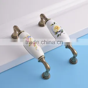 Chineses Classical Antique Brass Flower Design Home Bedroom Kitchen Furniture Ceramic Pull Knobs Andhandles thumbnail-1