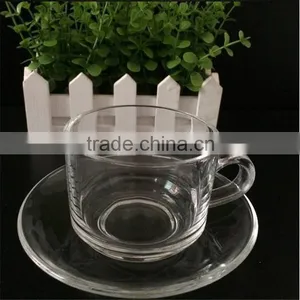 LOGO Custom Heat Resistant Glass Tea Coffee Cup and Saucer Set ,Straight Body Glass Cup thumbnail-1
