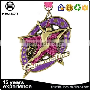 Ww2 Wholesale Custom Medal Diecast Pink Glitter Insert Soft Enamel Zinc Alloy Gold Plated Five Star Gymnastics Sport Medal thumbnail-1