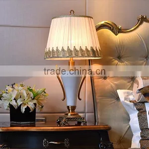 Fabric Lampshade Jade Lamp Body Brass Bottom Concise Design Living Room Table Lamp thumbnail-1