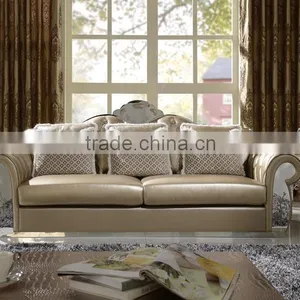2016 New Design Modern European Style Stainless Steel Base PU/top Grain Leather Sofa Furniture Chesterfield Sofa Furniture thumbnail-1
