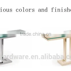 Golden Polished Stainless Steel Base Glass Console Table thumbnail-4