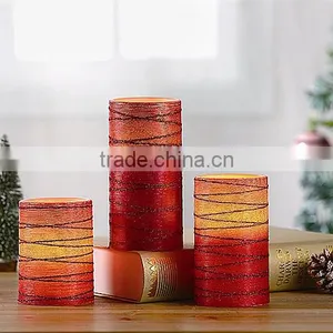 S/3 Flameless LED Red Christmas Candles With Silk Effect thumbnail-1