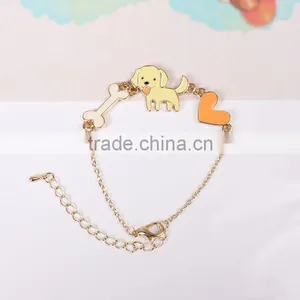 Lovely Dog Bone and Heart Charms Bracelet Enamel Animal Charms Bracelet Gold Chain Bracelet thumbnail-3