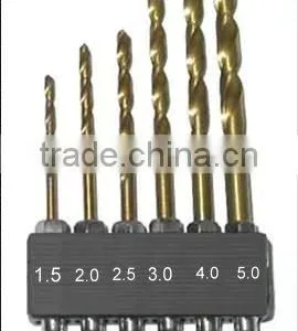 6 PC HSS Titanium Coated Quick Drill Bit Set With 6.35mm Hex Shank thumbnail-1