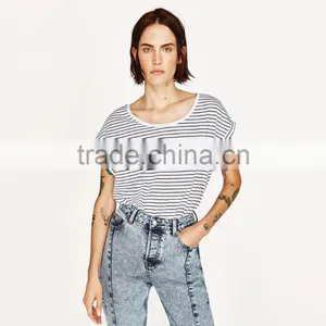 Custom Bulk Blank T-shirts Short Sleeve T-shirts 100% Cotton Striped Designs Wholesale Bamboo T-shirts thumbnail-3