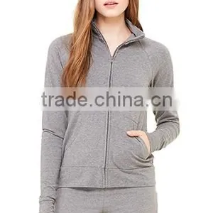Custom Jacket Manufacturers Women's Long Raglan Sleeves Zipper Cotton Spandex Jacket thumbnail-6
