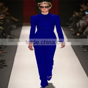 Scarf Collar Front With Buttons Long Sleeve High Empire Pleated Casual Trousers Elegant Business Women Jumpsuit thumbnail-1