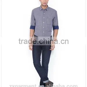 2017 NEW Indian Fashion Long Sleeve Blue Stripes French Cuff Button-down Collar Casual Man Shirt thumbnail-1