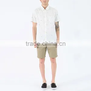 New Fashion Custom Button up Short Sleeve White Printed Shirts for Men thumbnail-5