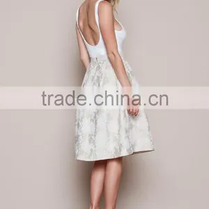 MGOO New Arrival 2016 Beige Pleated Midi Skirt For Ladies High Waist Vintage Floral Embroidery Skirts thumbnail-6