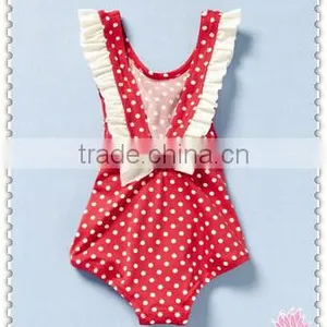 Classic Girl One Piece Swimsuit Red White Polka Dot Swimwear Summer Beach Wear thumbnail-1
