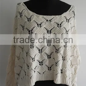 2014 Ladies Fashion Loose Long Sleeve White Crop Pullover Sweater thumbnail-1