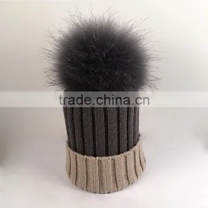 Myfur Beige/Grey Raccoon Fur Multi-Color Knitted Hat for Winter thumbnail-1