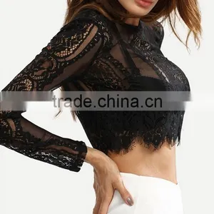 Runwaylover 122 Ladies Sexy 2017 Fashion Lace Transparent Crop Tops thumbnail-3