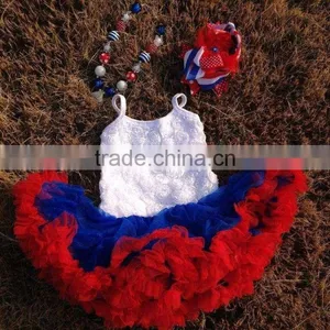 Baby Girls Kids 4th of July Patriotic Rosette Petti Dress With Matching Necklace and Hair Bow Set thumbnail-1
