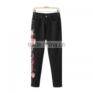High Waist Jeans Embroidered Floral Sex Trousers Women Formal Shirt Trousers for Girls thumbnail-4
