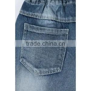 China Apparel Factory Elastic Ribbon Waistband Kids Printed Shorts Jeans With Hole thumbnail-4