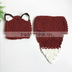 Hot Sale Winter Lovely Fox Crochet Beanie Hat Scarf Set for Baby thumbnail-2